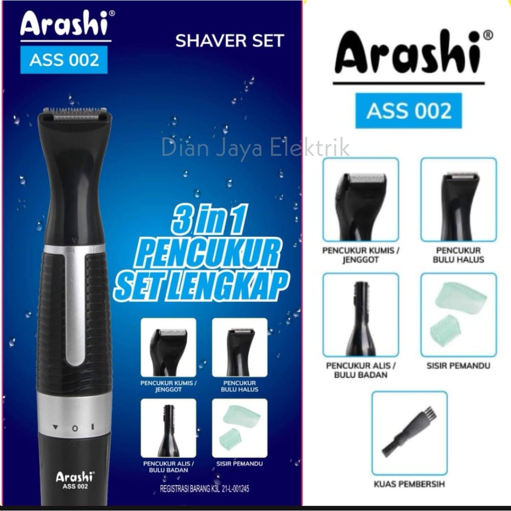 Pencukur Jenggot kumis Alis 3 in 1 Arashi ASS 002 Rechargeable