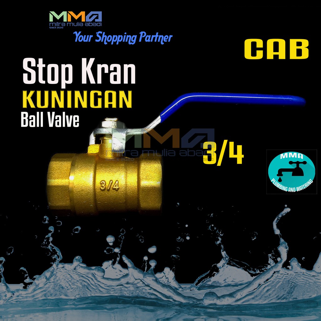 Ball Valve Kuningan ukuran 3/4 inchi - stop Kran Keran