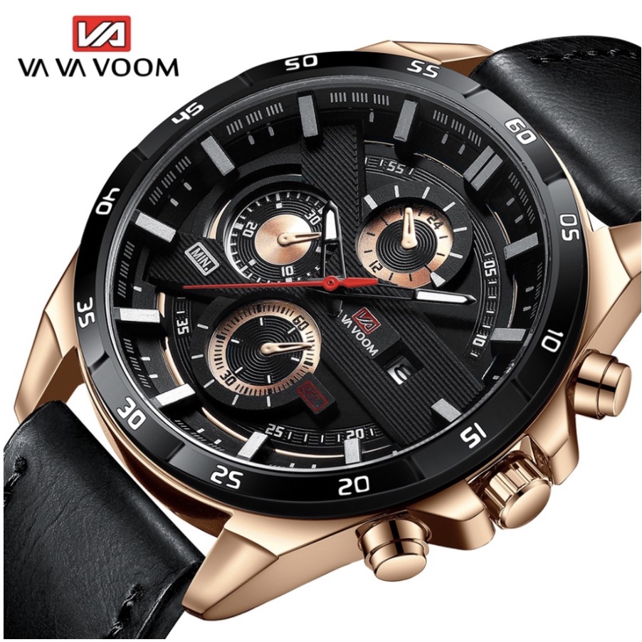 Jam Tangan Pria Va Va Voom 216 Vavavoom  Kulit Leather Anti Karat Premium Original