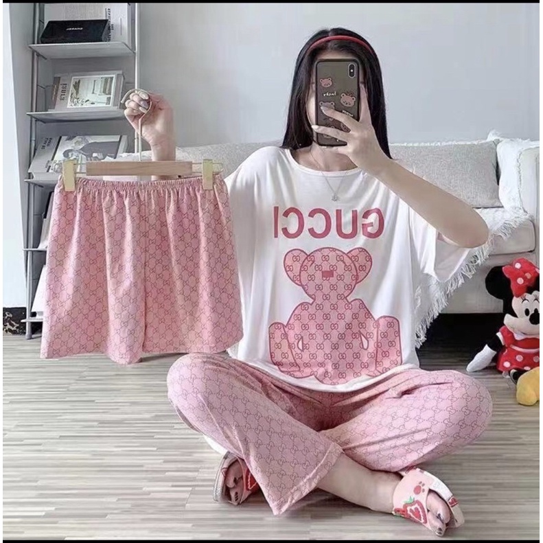 Setelan Baju tidur import Gucci Mickey Pink