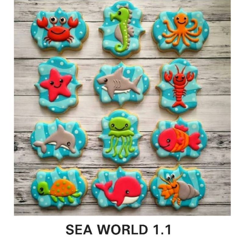 

IHANALICIOUS Butter Cookies Tema Sea World 1 Hewan Laut ikan cumi gurita hiu kerang kepiting seaworld (kukis hias karakter) kue kering