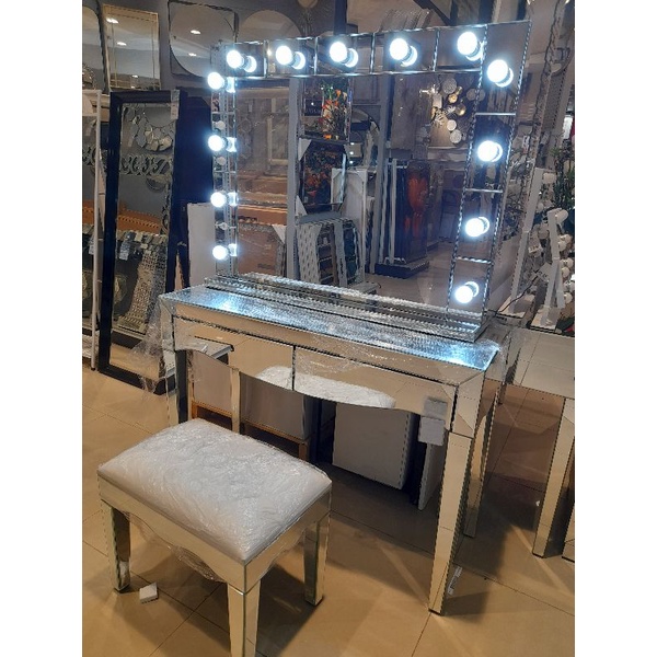 1 Set Kaca Makeup Mewah & Mirror Meja Makeup LED Vanity
