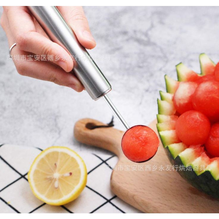 Fruit Baller Carving Scoop Sendok Ukir Buah 2 in 1 Stainless Steel