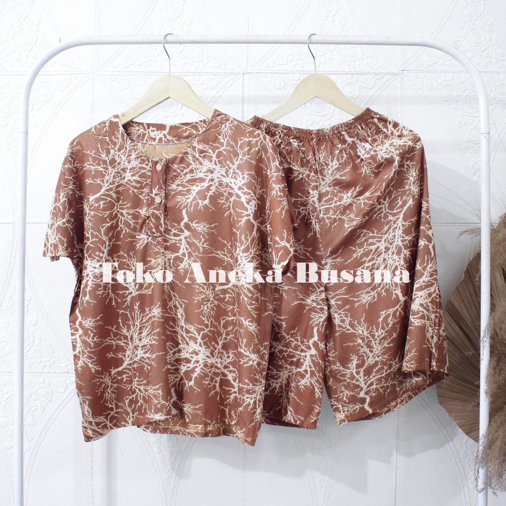 Setelan Baju Tidur Piyama Pendek Motif Daun Warna Bahan Rayon-Motif 33