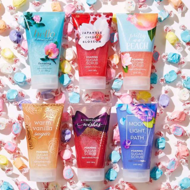 BATH &amp; BODY WORKS BBW BODY SCRUB 226 G MIX JAPANESE CHERRY BLOSSOM JCB MEN'S COLLECTION CLEAN SLATE SNOWY PEACH BERRY VANILLA BEAN NOEL VBN WINTER CANDY APPLE WCA TWISTED PEPPERMINT A THOUSAND WISHES ATW PURE WONDER