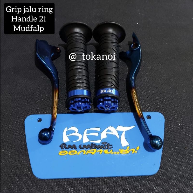 Paket handle rem kiri kanan beat karbu + handgrip jalu + mudflap thailand buat beat karbu biru