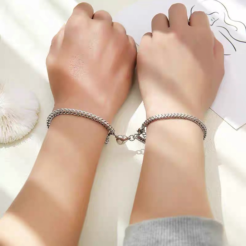 YEEZII Gelang Rantai Magnetik Tebal Warna Silver Gaya Retro Untuk Wanita