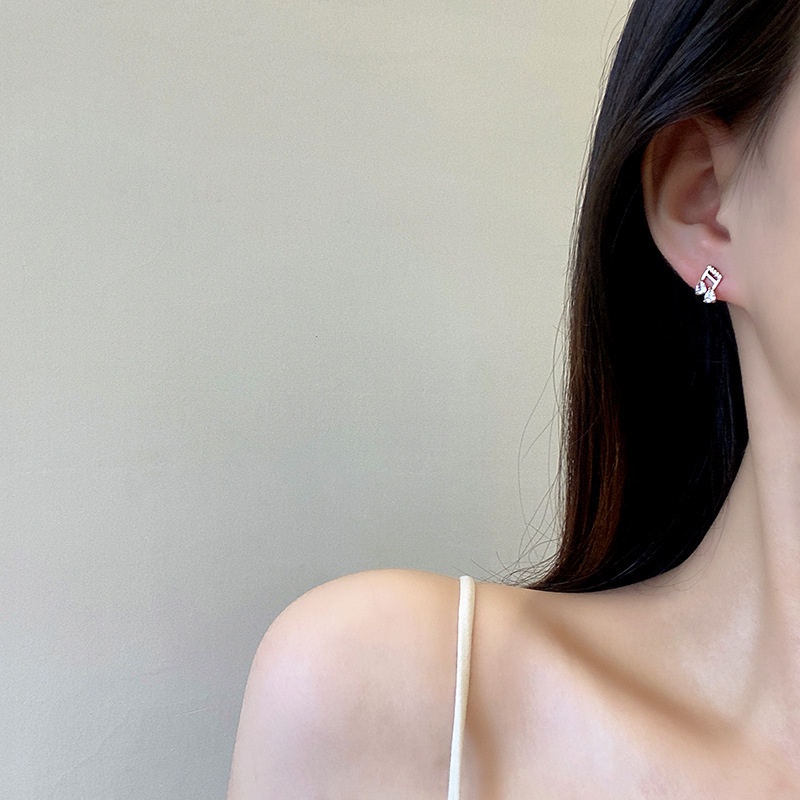 Shuling Wholesale Micro-plated Diamond Earrings Female Cute Stud Earrings S925 Music Note Earrings