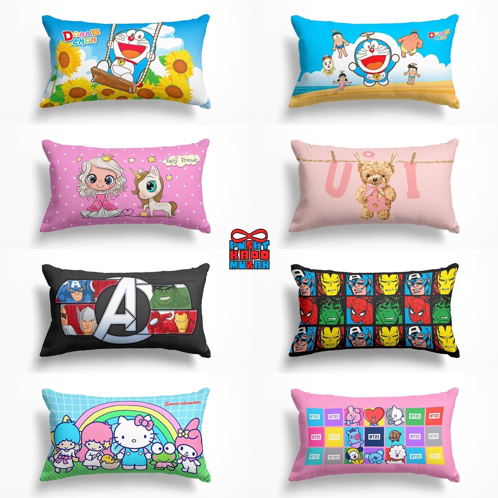 COVER SARUNG Bantal Panjang Jumbo Cinta 90x45 cm Motif Marvel / Superhero / Kartun / Hello Kitty / Doraemon - Pusat Kado Murah