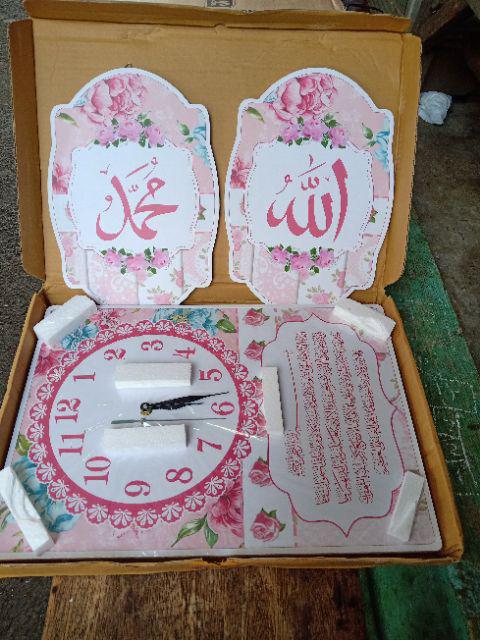 Jam Dinding 1 Set Shabby Pink Bunga