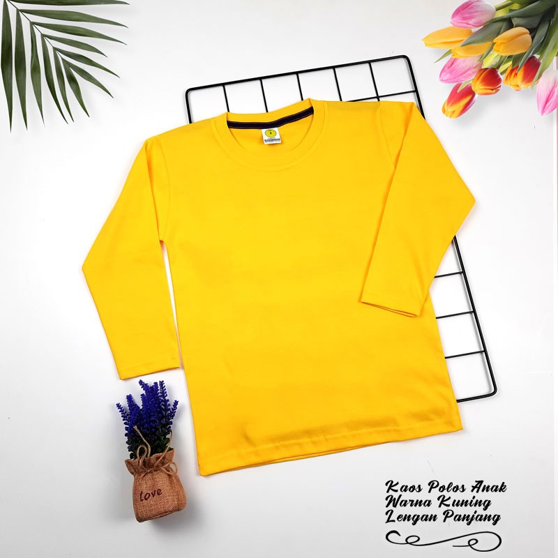 KAOS POLOS ANAK | KAOS UNISEX BISA COWOK CEWEK | WARNA KUNING - LENGAN PANJANG