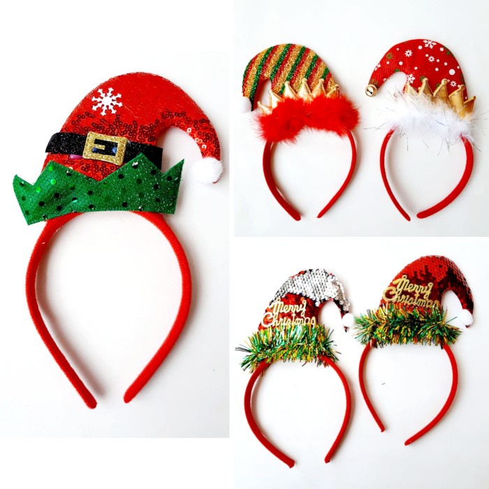 Bando Natal Premium Topi Santa Elf Sequin Kado Kostum Cosplay Murah GROSIR