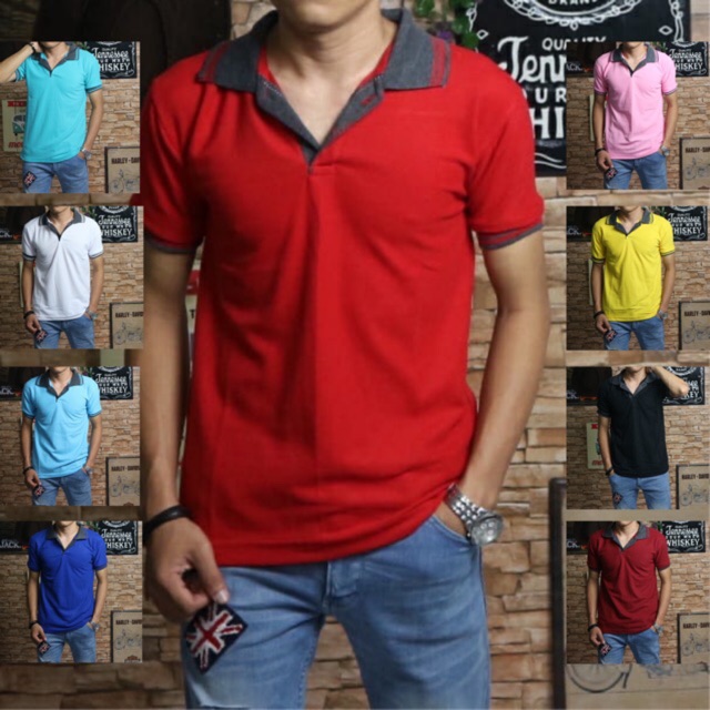 Baju kaos distro fashion pria kerah saku depan zipper kekinian premium murah 3 motif warna