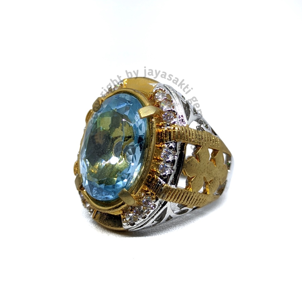 Natural Batu Permata Swiss Blue Topaz Ring Perak SBT03