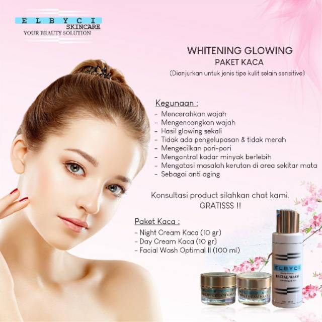 PAKET CREAM PEMUTIH DAN GLOWING/SKINCARE  BY ELBYCI(WHITENING GLOWING PAKET KACA)