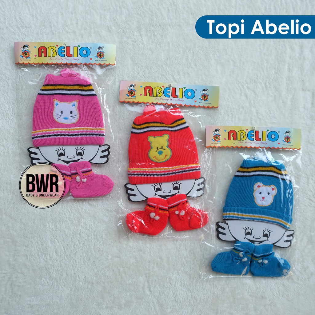 Topi Rajut Bayi ABELIO | Perlengkapan Topi Bayi + Sarung Kaki Rajut - Bwr VII