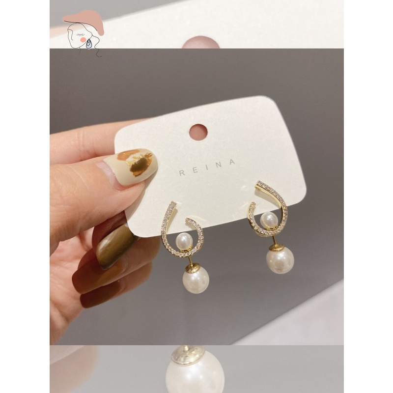 Anting Stud 925 Silver Hias Mutiara Model Menjuntai Untuk Wanita