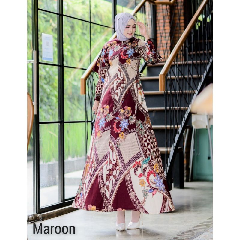 TERUSAN DRESS BATIK MODERN KERJA KANTOR WANITA BAJU FASHION GAMIS MUSLIM HIJAB MODIS MURAH