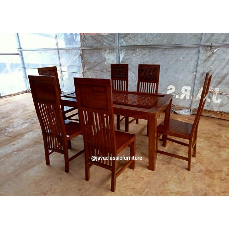 1 SET KURSI MAKAN MINIMALIS BALERO DAUN + MEJA MAKAN BAHAN KAYU JATI MURAH FINISHING NATURAL PRODUKSI JEPARA-2