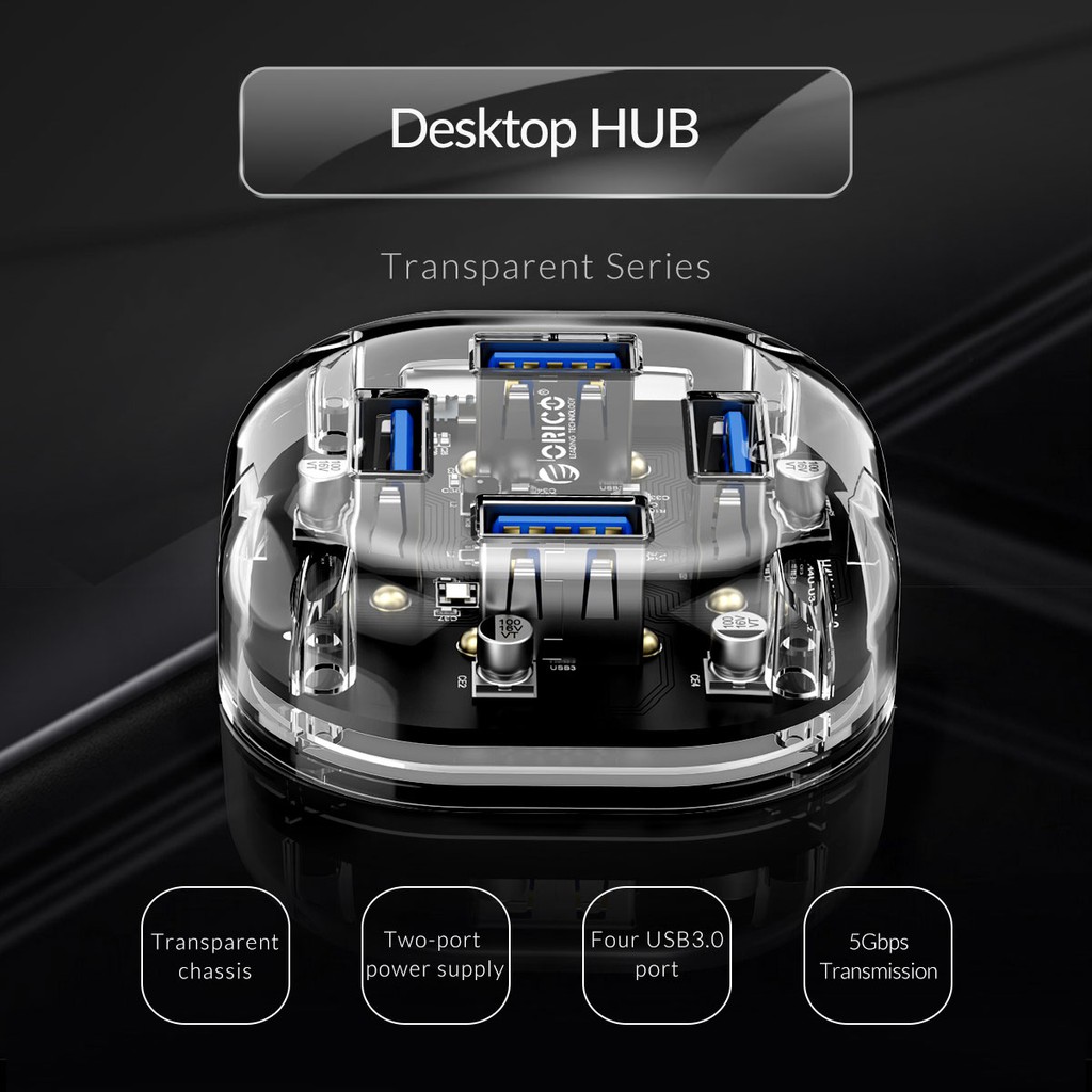 Usb hub 3.0 orico 4 port transparent 100cm cable H4U-U3