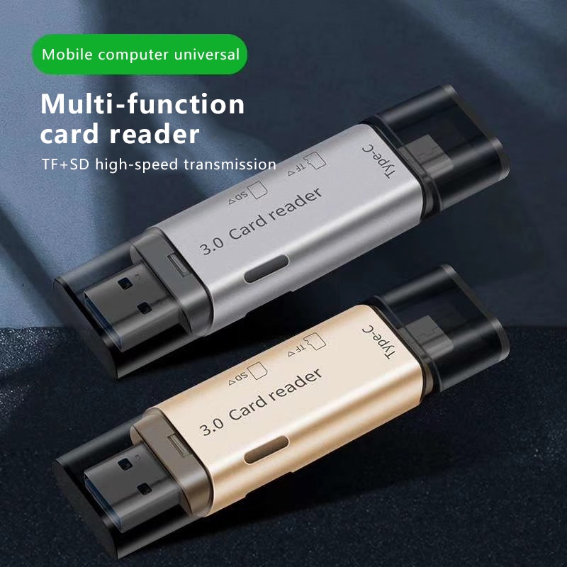 Actual 4 in 1 Card Reader High-Speed Smart 3.0 Metal Type C / Micro USB / SD Card / TF Memory Card Read OTG Adapter Image 4