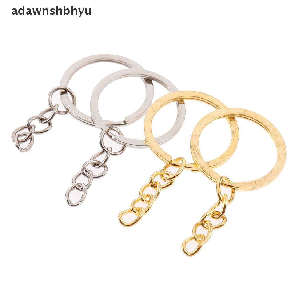 Adawnshbhyu 20pcs/lot 28mm Panjang Kunci Gold Silver Chains Key Ring Gantungan Kunci Bulat