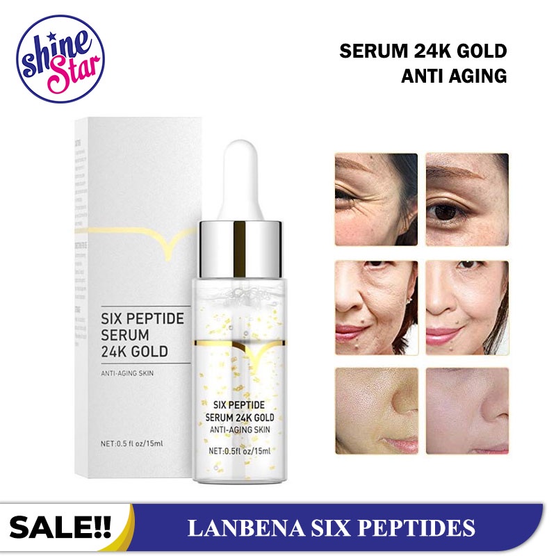 SHINE STAR - LANBENA Six Peptides Serum 24k Gold Original / Serum Wajah Emas Memutihkan Wajah dan Menjadikan Awet Muda