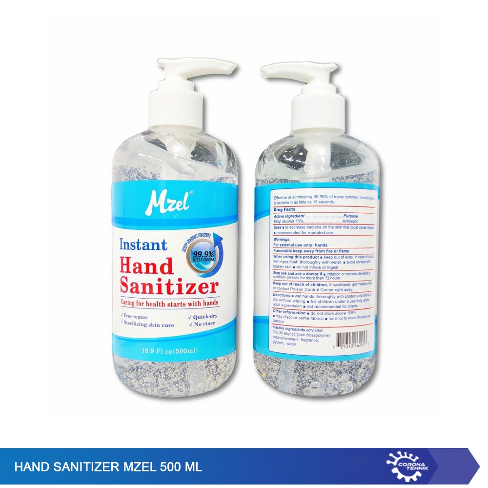 Hand Sanitizer Mzel 500 ml - Free Water 75% Alcohol Disinfectant Gel