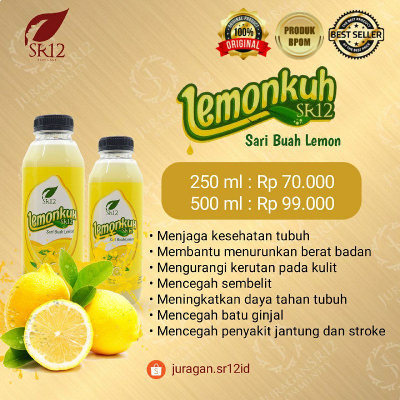 SR12 LEMONKUH / SARI LEMON ORIGINAL / MINUMAN NUTRISI DIET DETOX HERBAL PELANGSING ALAMI 250ml