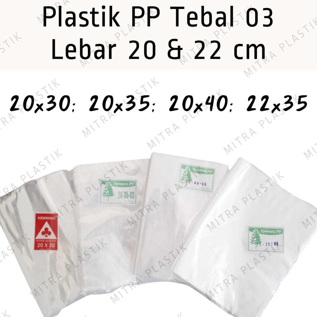Jual Plastik Pp Lebar 20 And 22 Tebal 03 20x30 20x35 20x40 22x35 Kantong Plastik Bening Transparan 0067