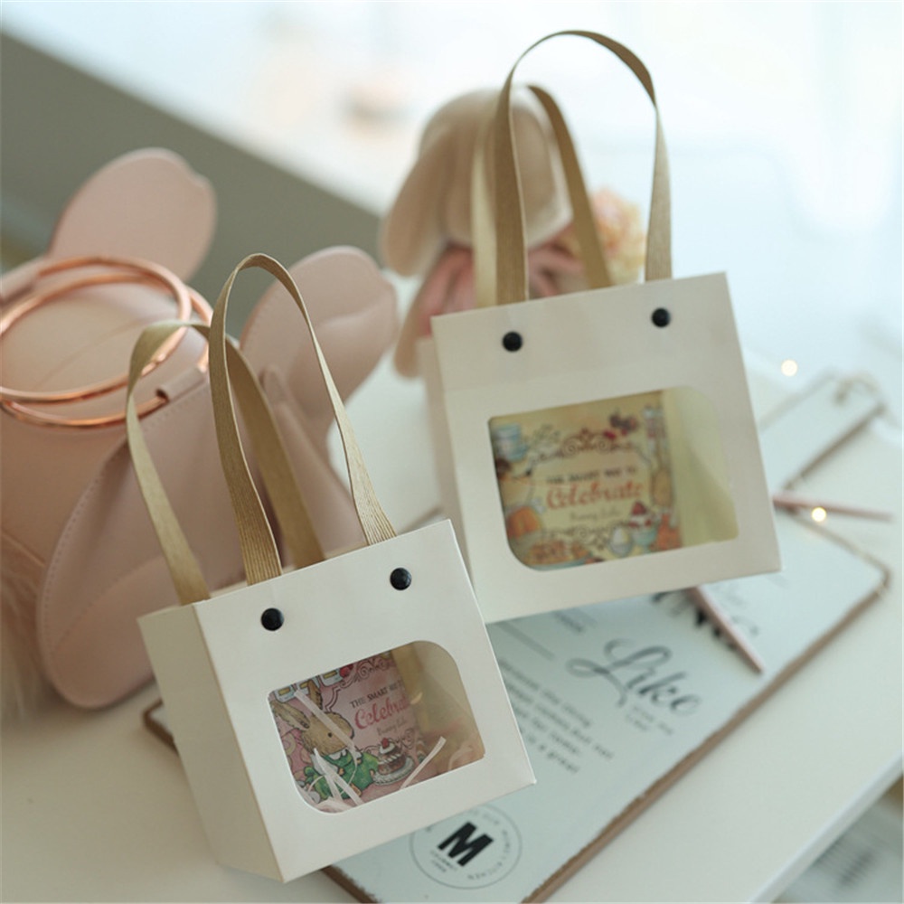 INS Cake Square Bottom Kraft Paper Bag Tas Kado Sederhana Baking Pouches