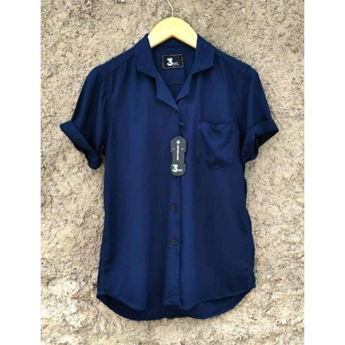 BASIC COLOUR SHIRT Kemeja polos Lengan Pendek Kasual Pria kemeja krah piyama pria polos original kemeja korea kemeja pantai hawai