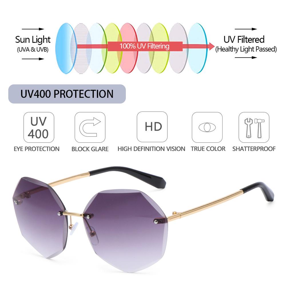 R-flower Rimless Sunglasses Trendy Klasik Bingkai Logam Frameless Eyewear Lensa Berwarna Kacamata Matahari