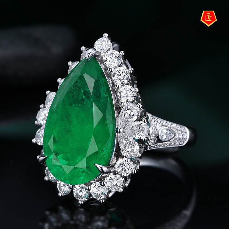 [Ready Stock]Elegant Noble Inlaid Emerald Ring