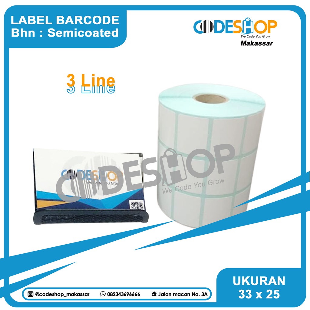 LABEL BARCODE 33 X 25 (3 LINE) KERTAS STICKER LABEL SEMICOATED 33x25