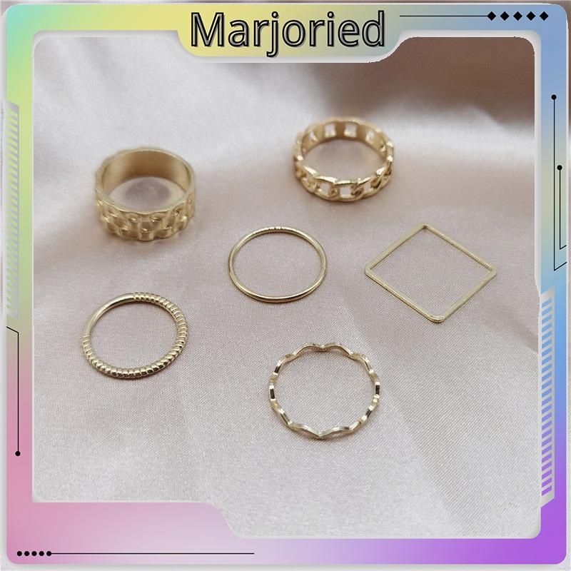 4pcs / Set Cincin Jari Telunjuk Bentuk Geometris Gaya Retro Untuk Wanita-MJD