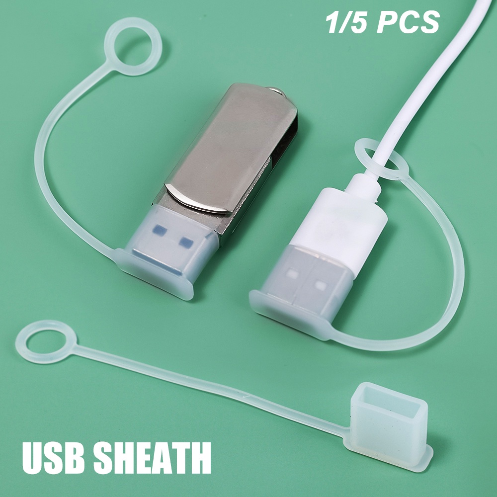 1 / 5pcs Cover Pelindung Plug Charger USB 2.0 3.0 Anti Hilang / Debu Warna Putih