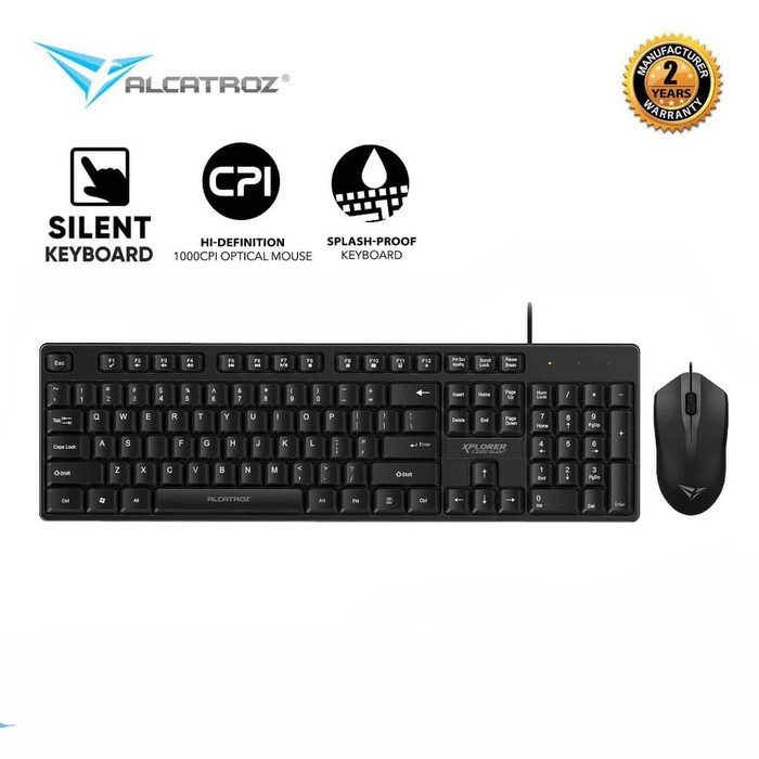 Alcatroz Xplorer C3300 Silent Click USB Wired Keyboard &amp; Mouse Combo