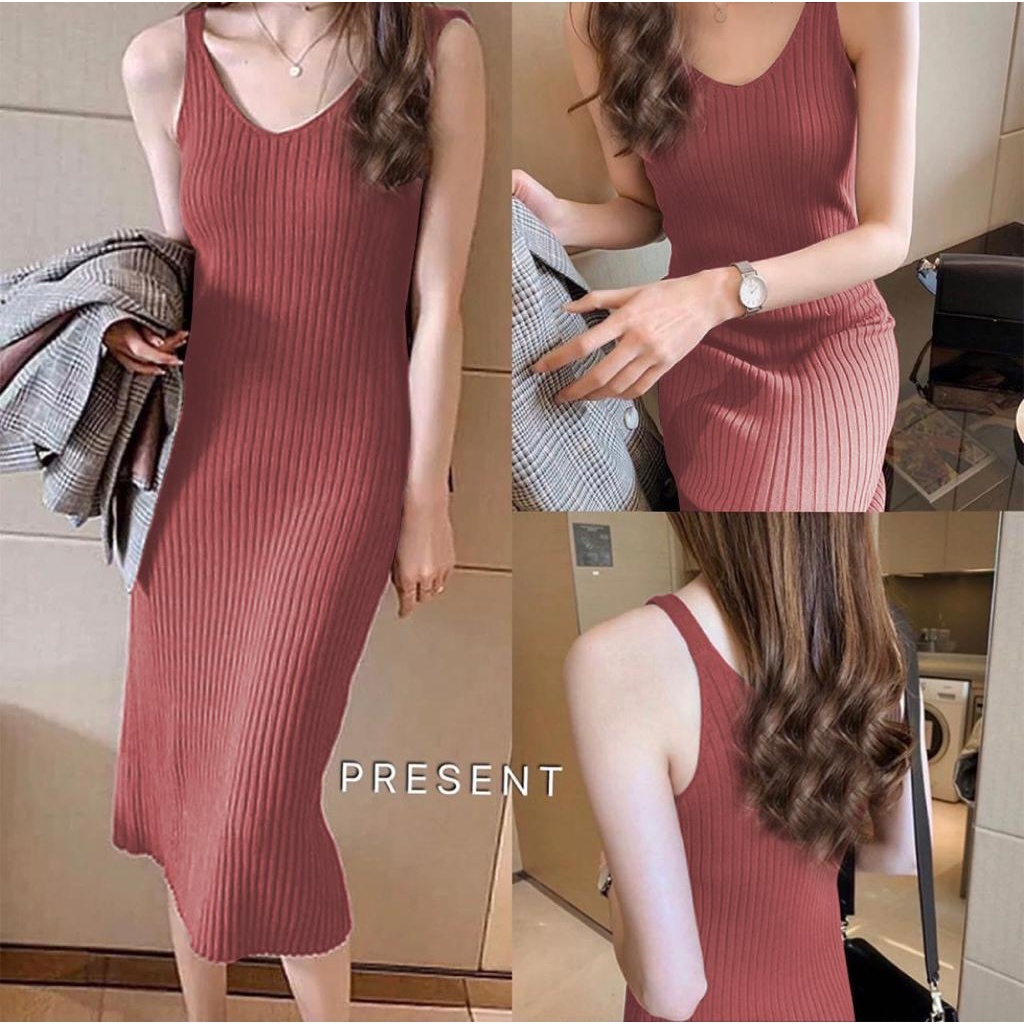 WSE390 - Dress Seline Rajut Dress Rajut Wanita Kasual Lembut Tidak Berbulu Ukuran L &amp; XL LD 100-110 CM Panjang 100cm PREMIUM QUALITY