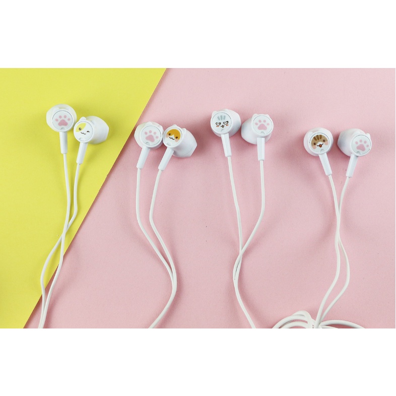 [KIKI-353] Set Headset Earphone SAKURA CAT / Wadah Earphone Kartun KUCING dengan Bunga SAKURA