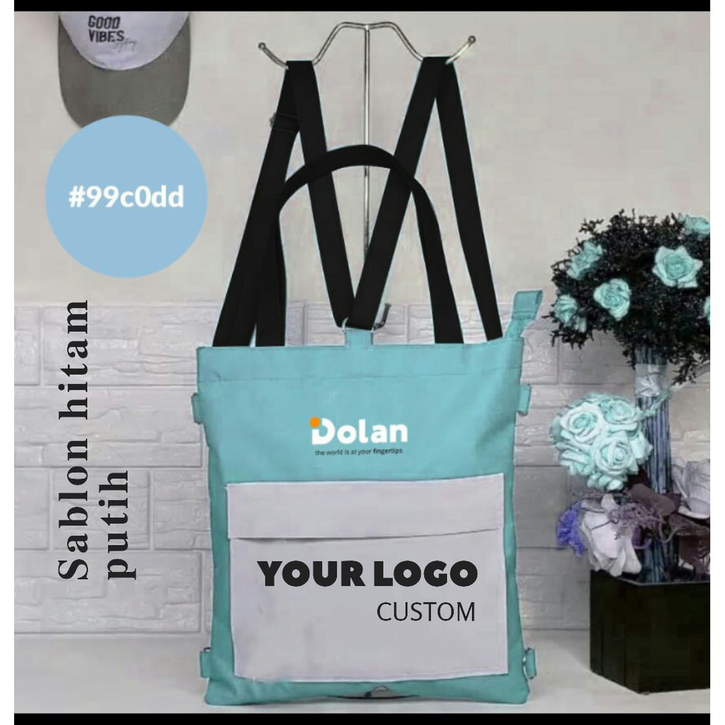 TOTEBAG RANSEL WANITA RESLETING / Tote bag RANSEL SLEMPANG KOREA STYLE BISA CUSTOM SABLON TB 001C