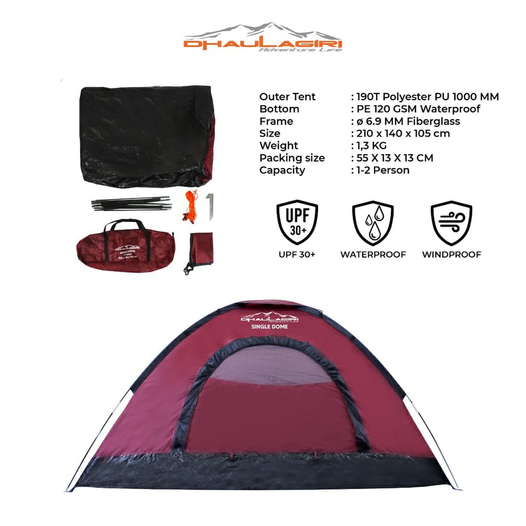 Tenda Dhaulagiri Single Dome - Single Dome Tent Kapasitas 2 Orang Single Layer - Tenda Camping - Tenda hiking