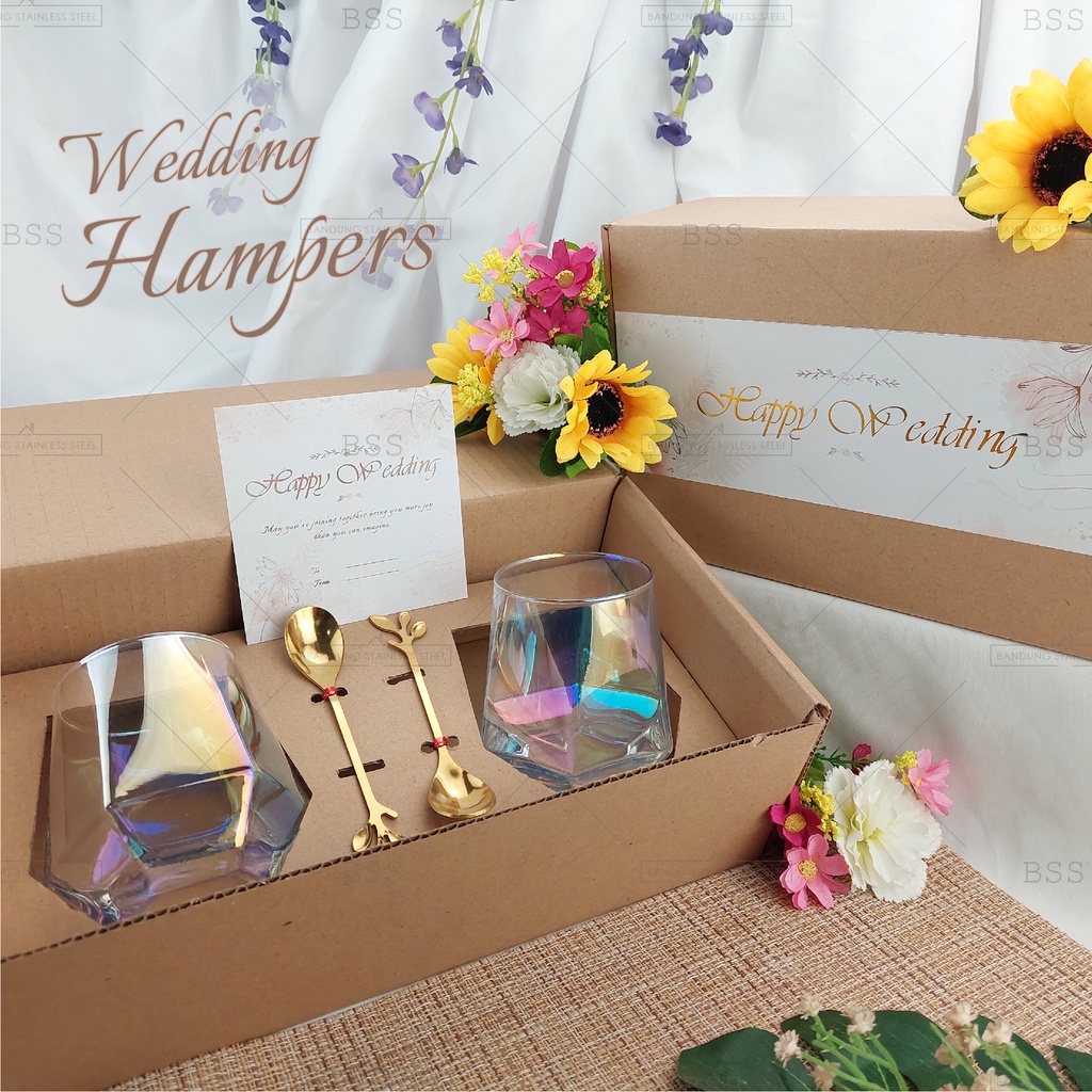 Hampers gelas kaca cantik wedding kado hadiah gift parcel sendok aesthetic