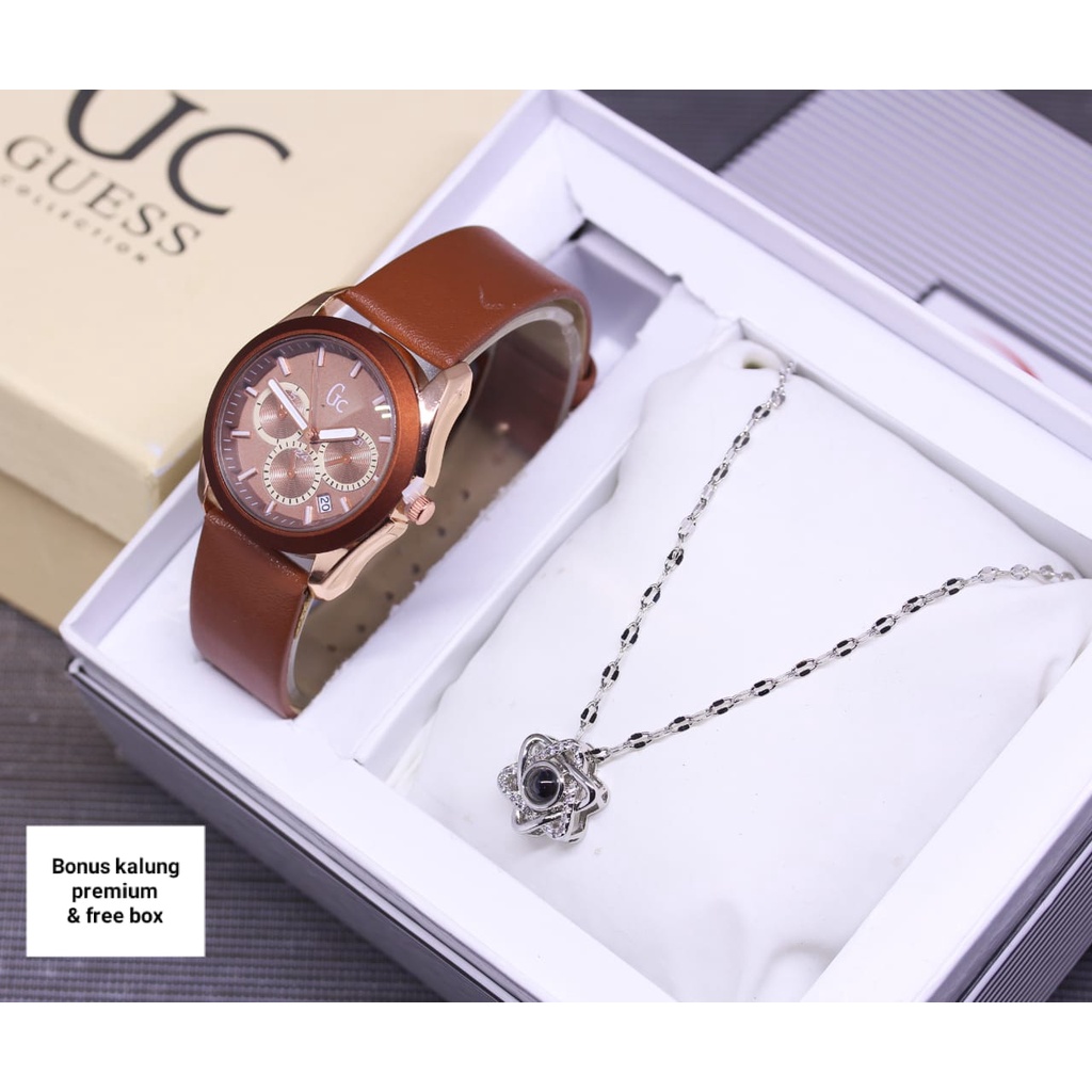 Grosiran Jam Tangan Wanita Guess Collection 3085EV Analog Strap Rubber Free Kalung Fashion dan Box Jam Tangan Exclusive (COD)