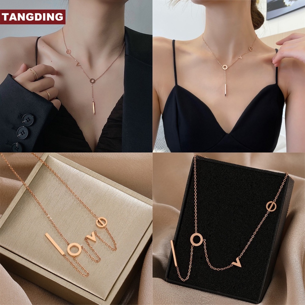 【COD Tangding】LOVE Letters Necklace Female SimpleTemperament Versatile Clavicle Chain Fashion Accessories Jewelry