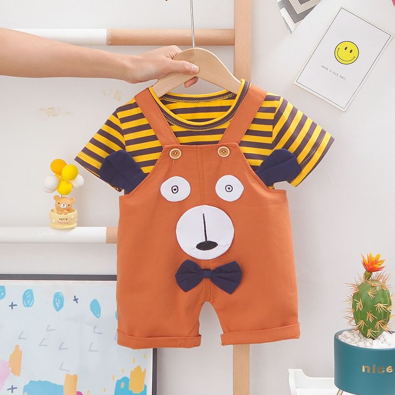 ANANAKSTORE- Baju kodok anak laki laki MOTIF BEAR GARIS KUNING &amp; NAVY BAJU  KODOK impor