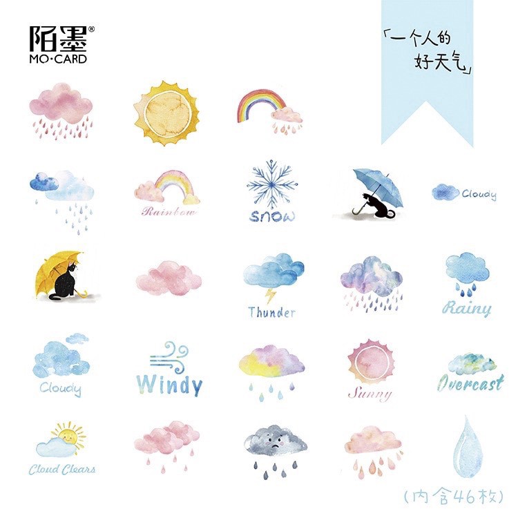 45 pcs Stickers WEATHER Deco Diary DIY ScrapBook Planner Bujo  Journal-stiker lucu murah aesthetic