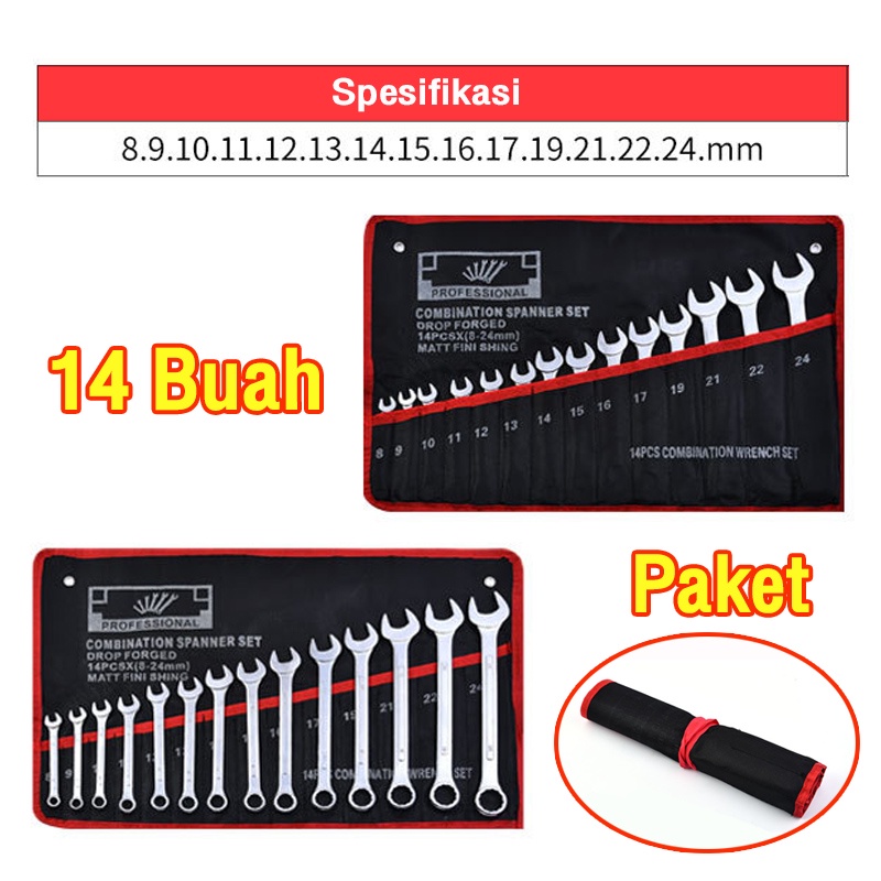 Reaim Kunci Ring Pas Set 14 pcs 8-22 8-24 Lengkap