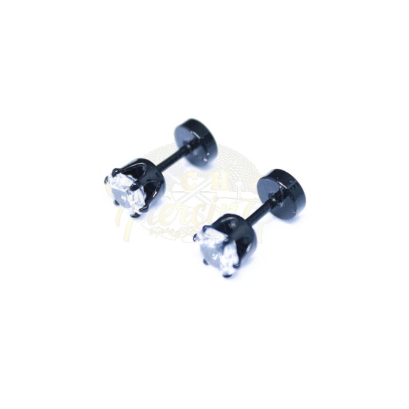 Anting Permata Black / Anting permata Pria UK  6mm / Anting Titanium / Anting Tusuk Pria