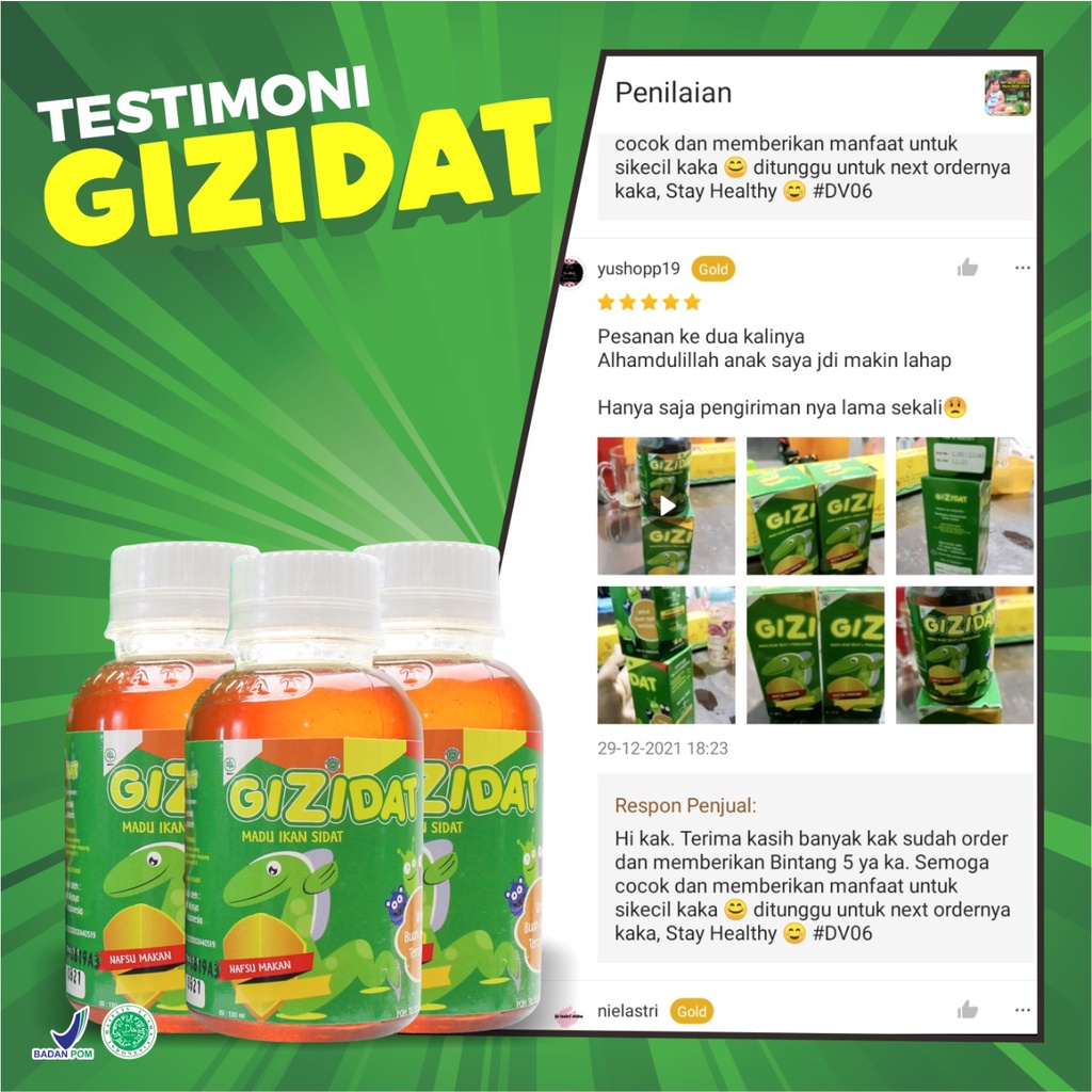 Paket 2 Botol Madu Gizidat Original Multivitamin Penambah Nafsu Makan &amp; Berat Badan Anak Bayi – Suplemen Madu Ikan Sidat Rasa Manis Tanpa Efek Samping Tingkatkan Daya Tahan Tubuh Cerdaskan Otak Anak Tumbuh Kembang Masksimal Isi 130ml